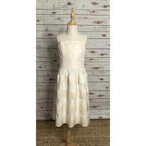 White House Black Market cream quiet luxury silk strapless cocktail dress Size 0
